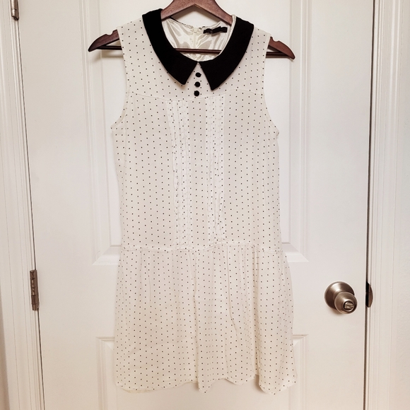Forever 21 Peter Pan Collared Polkadot Sleeveless Rayon Black and White Dress Sm - Picture 1 of 9